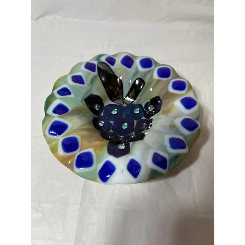 1 of 500- La Fons Art glass bowl, colorful Grape cloisonne motif ,vtg, wine RARE